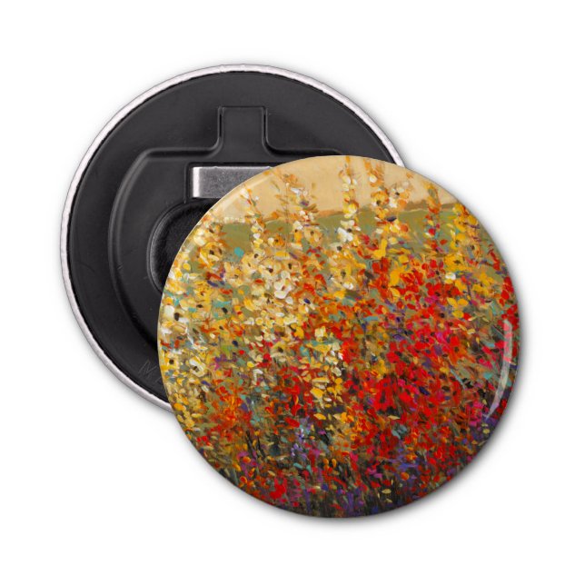 Bright Garden Mural of Spring Wildflowers Bottle Opener (Front)
