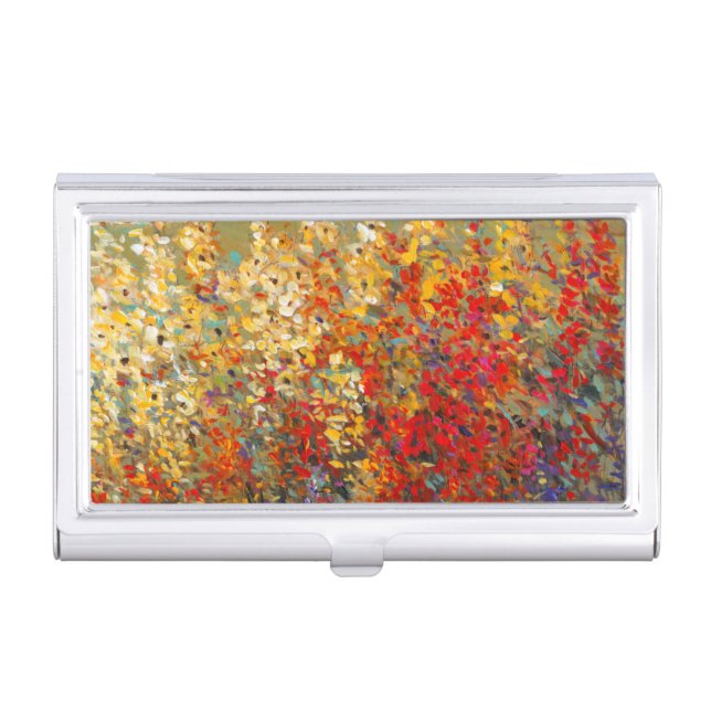 Bright Garden Mural of Spring Wildflowers Business Card Case (Front)