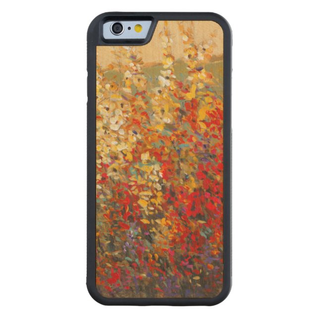Bright Garden Mural of Spring Wildflowers Carved Wood iPhone Case (Back)