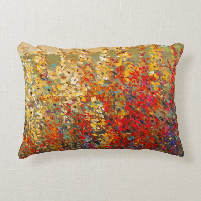 Bright Garden Mural of Spring Wildflowers Decorative Pillow (Front)