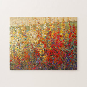 Bright Garden Mural of Spring Wildflowers Jigsaw Puzzle