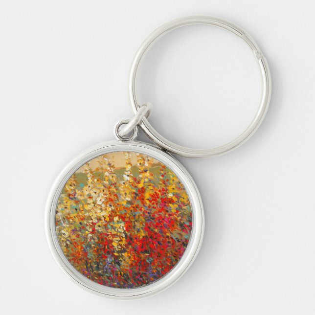 Bright Garden Mural of Spring Wildflowers Keychain (Front)