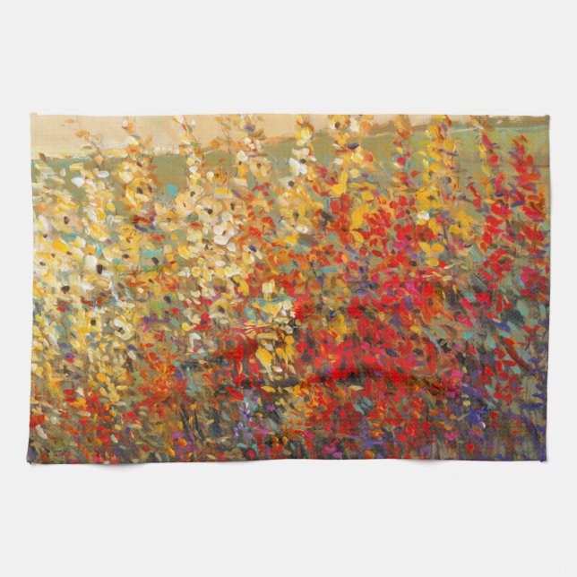 Bright Garden Mural of Spring Wildflowers Kitchen Towel (Horizontal)