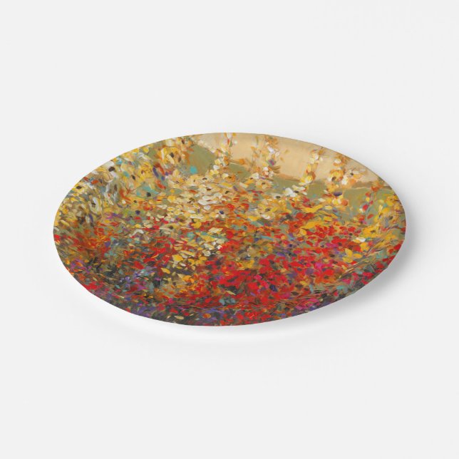 Bright Garden Mural of Spring Wildflowers Paper Plates (Angled)
