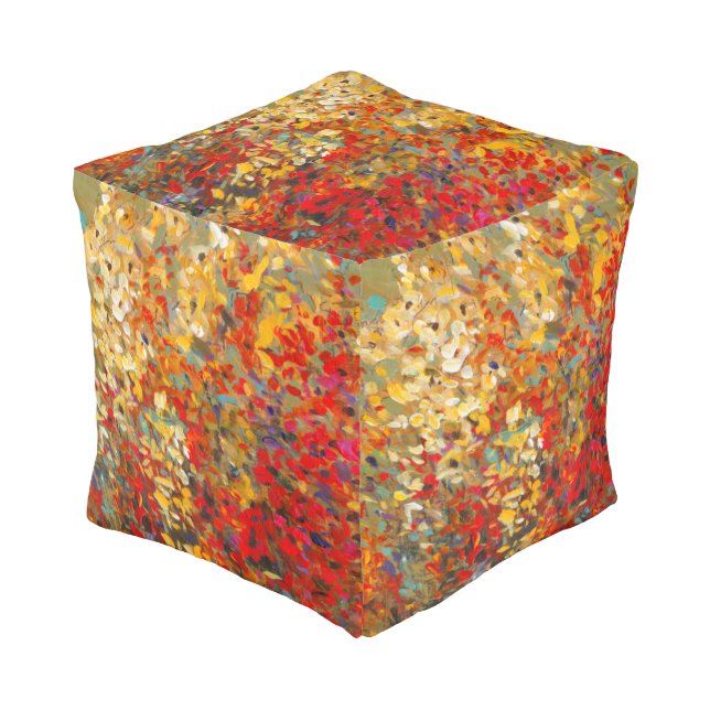 Bright Garden Mural of Spring Wildflowers Pouf (Angled Front)