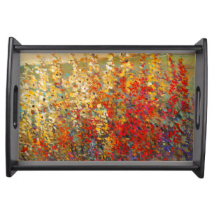 Bright Garden Mural of Spring Wildflowers Serving Tray