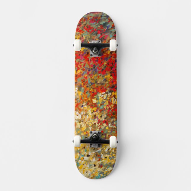 Bright Garden Mural of Spring Wildflowers Skateboard Deck (Front)