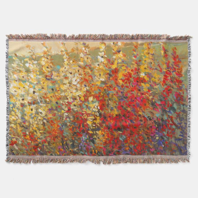 Bright Garden Mural of Spring Wildflowers Throw Blanket (Front)