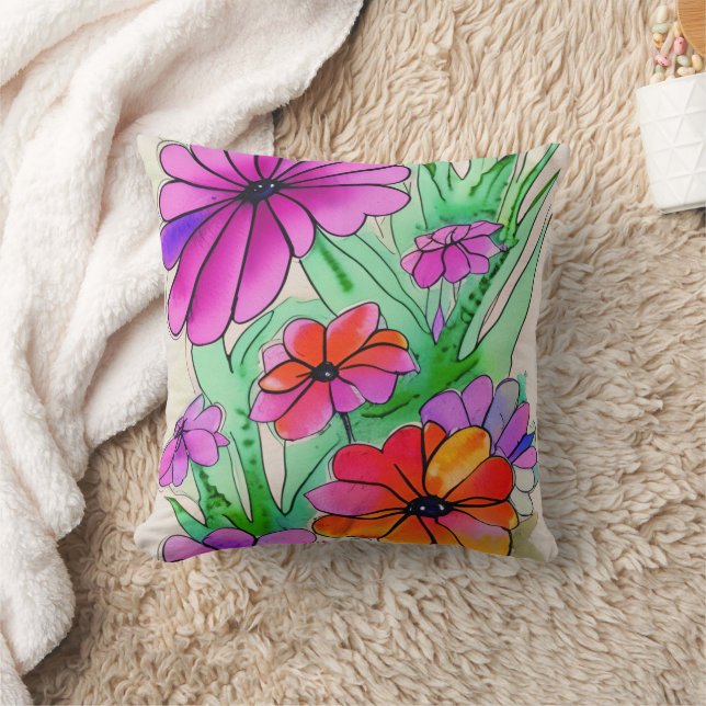 Bright Garden Throw Pillow (Blanket)