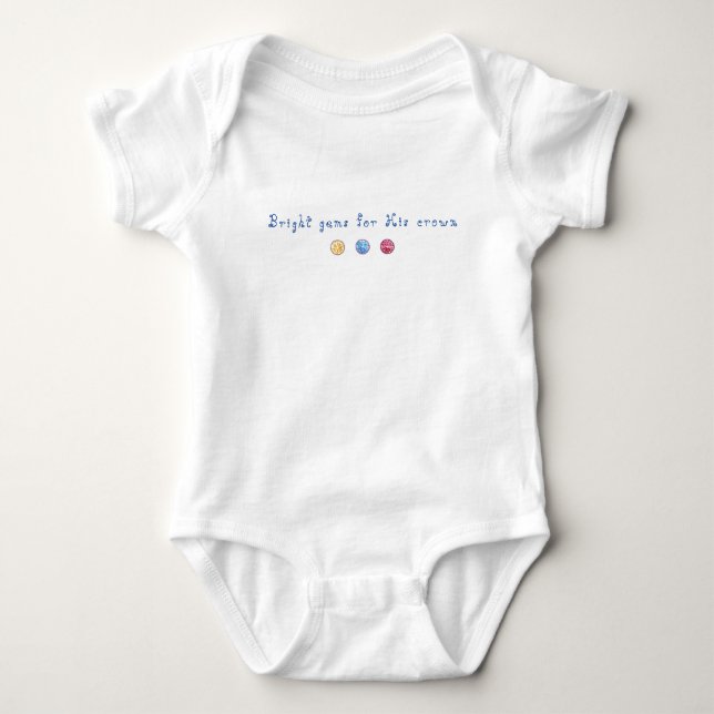 "Bright gems for His crown" hymn lyric, blue text Baby Bodysuit (Front)