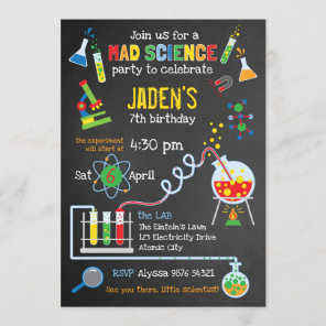 Bright Gender Neutral Mad Science Party Invitation