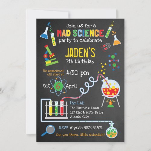 Bright Gender Neutral Mad Science Party Invitation