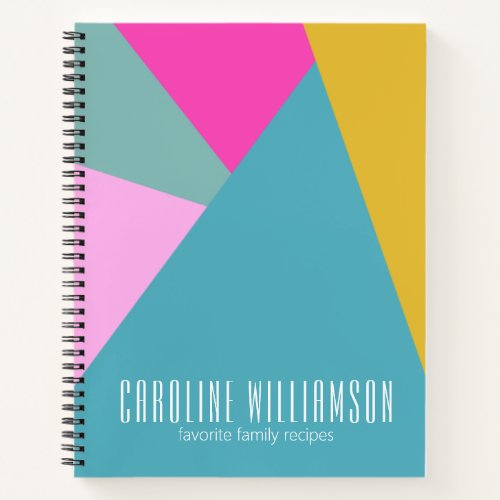 Bright Geometric Art Turquoise Custom Recipe Notebook