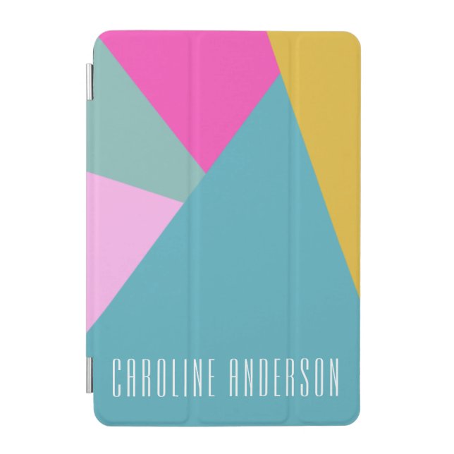 Bright Geometric Art | Turquoise Personalized Name iPad Mini Cover (Front)