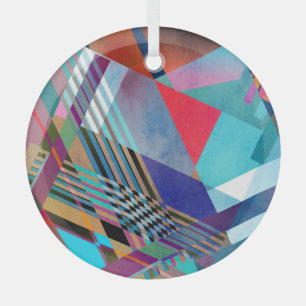 Bright Geometric: Colorful Abstract Background Glass Ornament