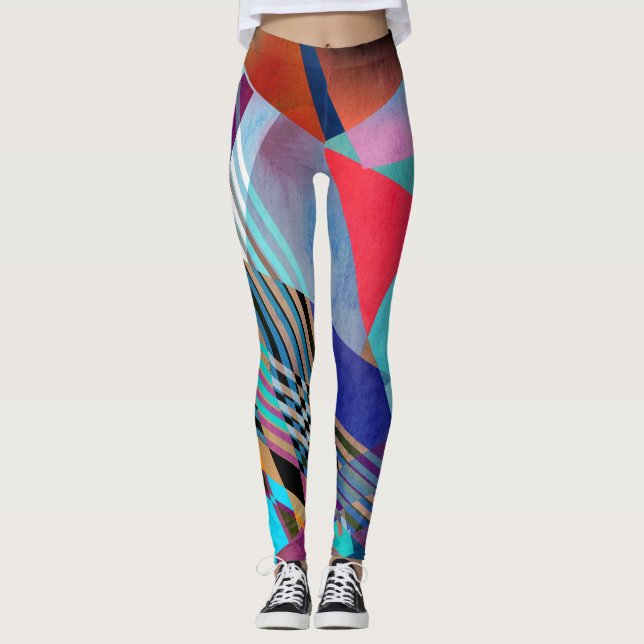 Bright Geometric: Colorful Abstract Background Leggings (Front)