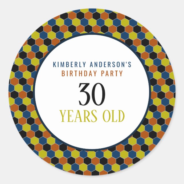 Bright Geometric Pattern, Modern Birthday Party Classic Round Sticker (Front)