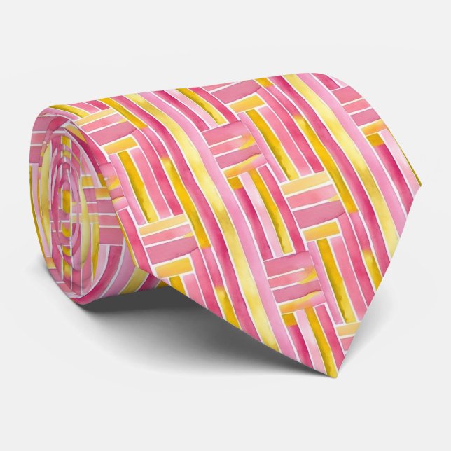 Bright Geometric “Pink Lemonade” Abstract Neck Tie (Rolled)