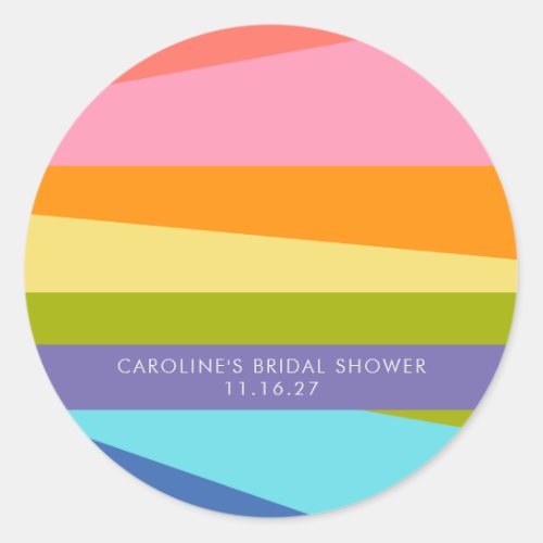 Bright Geometric Rainbow Custom Bridal Shower Classic Round Sticker