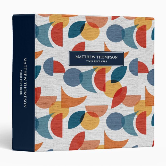 Bright Geometric Retro Abstract Midcentury Modern 3 Ring Binder (Front/Spine)