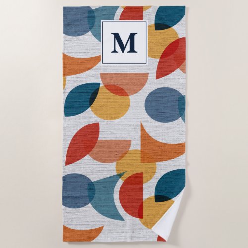 Bright Geometric Retro Abstract Midcentury Modern  Beach Towel