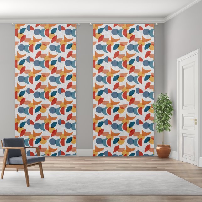 Bright Geometric Retro Abstract Midcentury Modern Blackout Curtains (Wide)