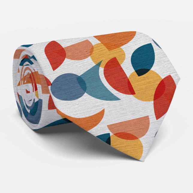 Bright Geometric Retro Abstract Midcentury Modern Neck Tie (Rolled)