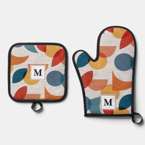 Bright Geometric Retro Abstract Midcentury Modern  Oven Mitt  Pot Holder Set