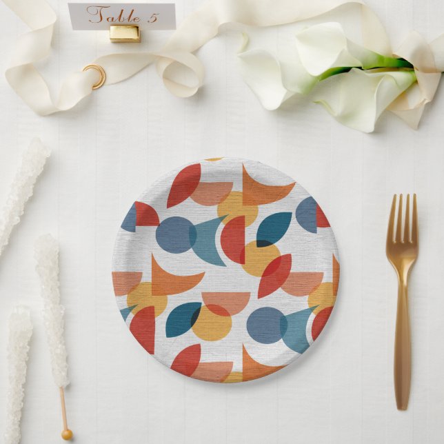 Bright Geometric Retro Abstract Midcentury Modern Paper Plates (Wedding)