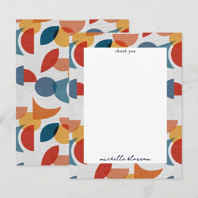 Bright Geometric Retro Abstract Midcentury Modern Thank You Card (Front/Back)