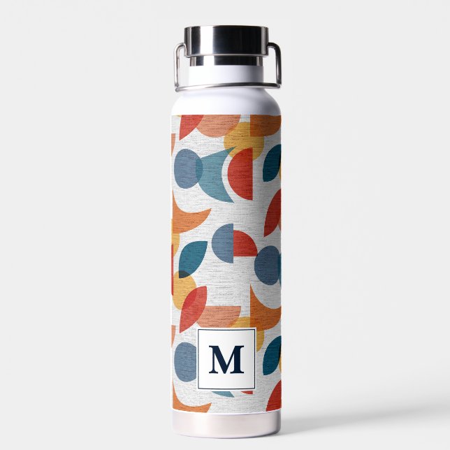 Bright Geometric Retro Abstract Midcentury Modern  Water Bottle (Back)