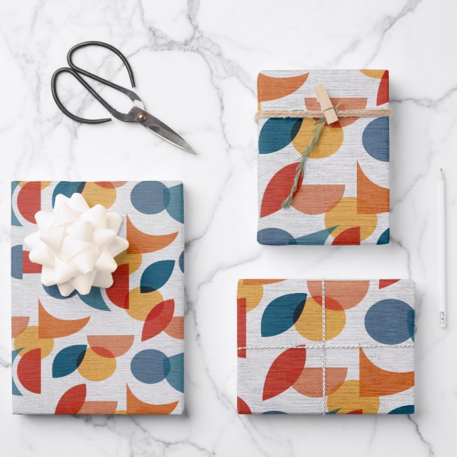 Bright Geometric Retro Abstract Midcentury Modern Wrapping Paper Sheets (Front)