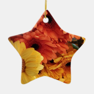 Bright Gerbera Flowers, Orange Yellow, Flora Ceramic Ornament