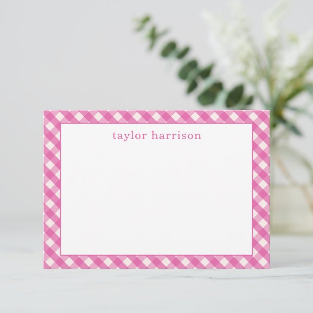 Bright Gingham Personalized Note Cards (Standing Front)