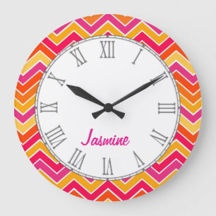 Bright girls chevron zigzag name wall clock