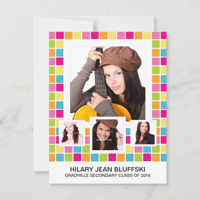 Bright Girly Colors 4 Grad Photo Invitation (Front)