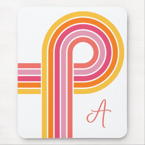 Bright Girly Curved Stripes Pattern with Monogram Mouse Pad