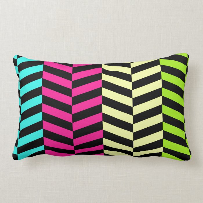 Bright Girly Neon Stripes Chevron Pattern Pillows