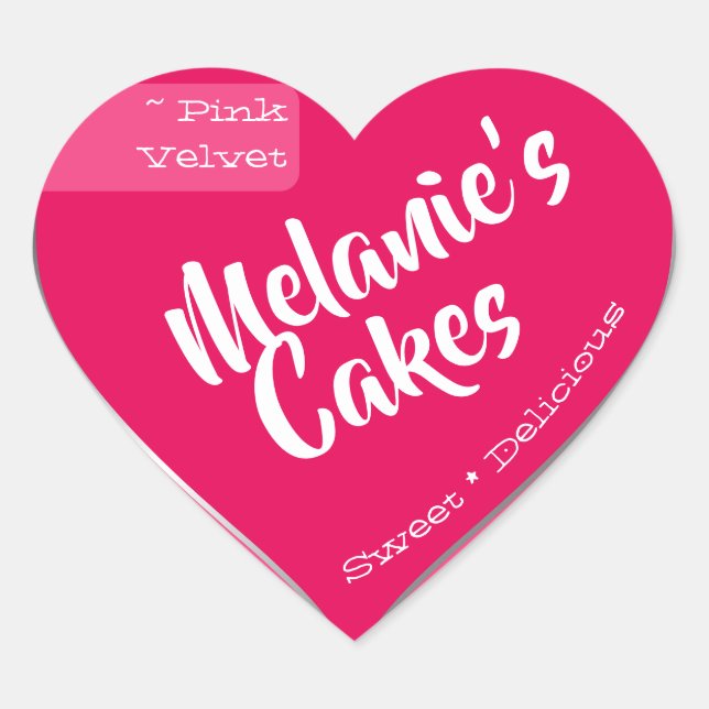 Bright Girly Pink Custom Bakery Cake Packaging Heart Sticker (Front)