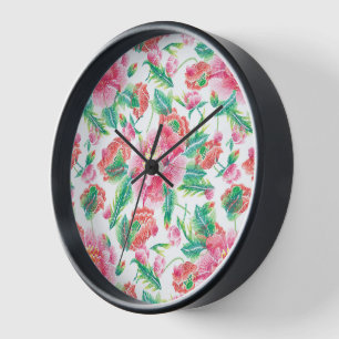 Bright Girly Pink Flowers Pattern Clock