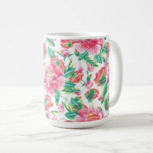 Bright Girly Pink Flowers Pattern Coffee Mug