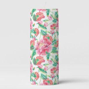 Bright Girly Pink Flowers Pattern Pillar Candle
