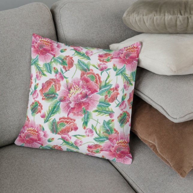 Bright Girly Pink Flowers Pattern Throw Pillow (Creator Uploaded)