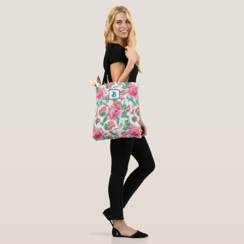 Bright Girly Pink Flowers Pattern Tote Bag