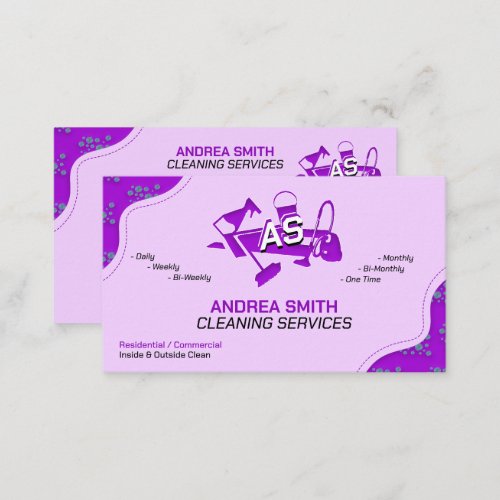 Bright Girly Purple Cleaning Services Logo Cute  Business Card