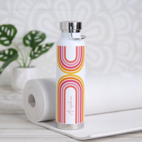 Bright Girly Rainbow Stripes Pattern with Name Water Bottle