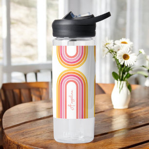 Bright Girly Rainbow Stripes Pattern with Name Water Bottle