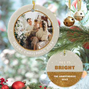Bright Glitter Photo Merry Christmas Modern Ceramic Ornament