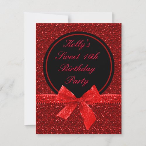 Bright Glitter Red Mod Sweet 16 Party Custom Invite