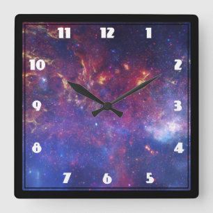 Bright Glowing Galaxy in Outer Space Square Wall Clock